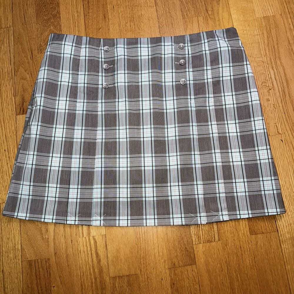 Izod Cool FX Women's Golf Classix Skort Gray Green Pleated Plaid Pockets 16 NWT